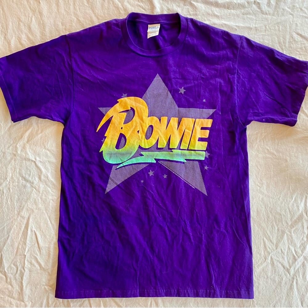 Port‎ and Company Purple David Bowie Graphic Tee with Yellow/Green Gradient Logo